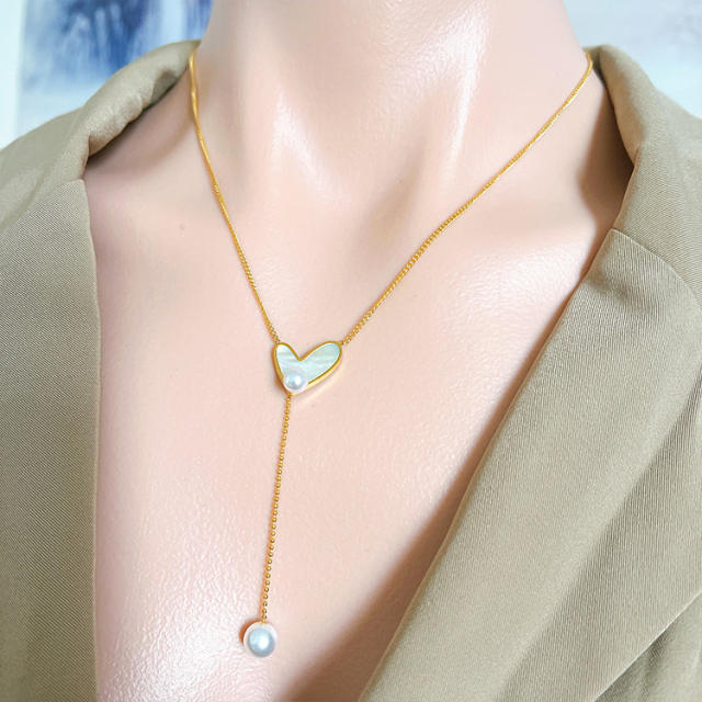 Korean fashion white shell heart stainless steel necklace lariet necklace
