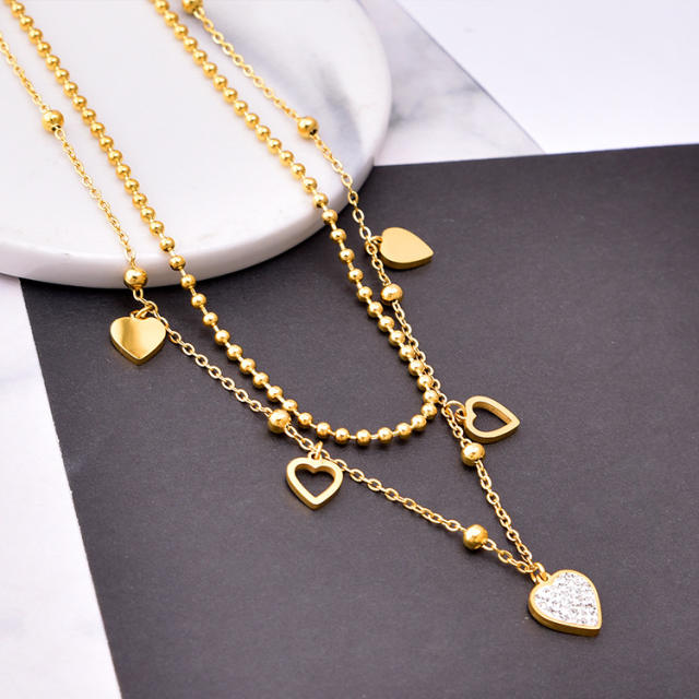 Korean fashion heart charm stainless steel necklace layer necklace