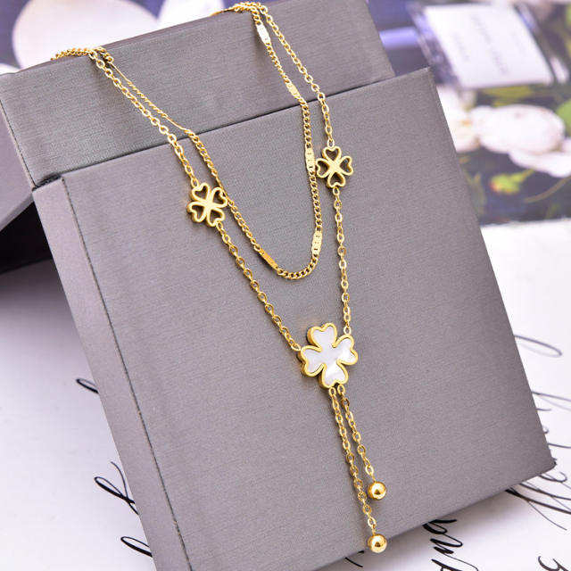 White flower stainless steel necklace layer necklace
