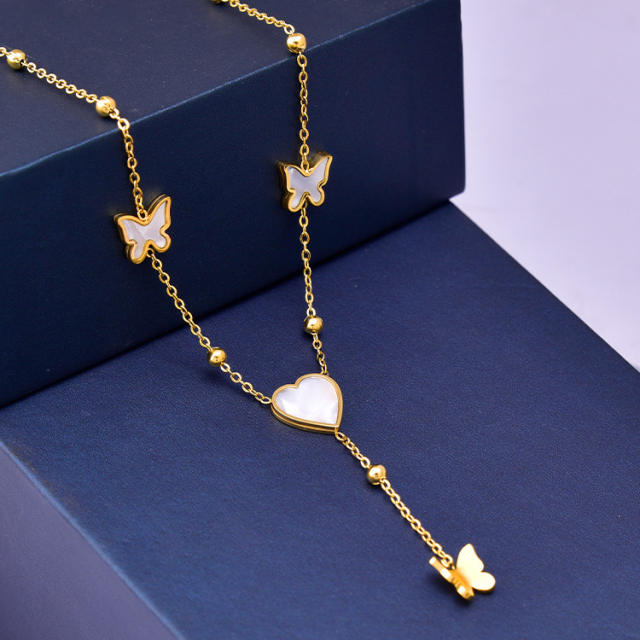 Korean fashion heart butterfly lariet necklace stainless steel necklace
