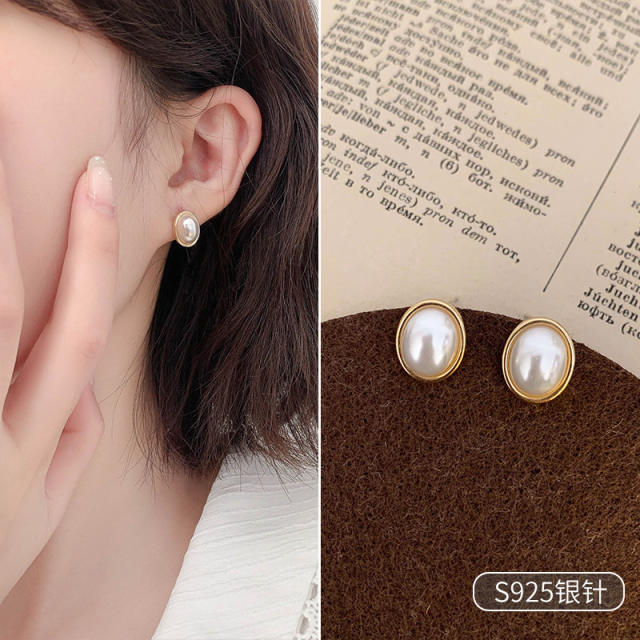 925 needle pearl ear studs