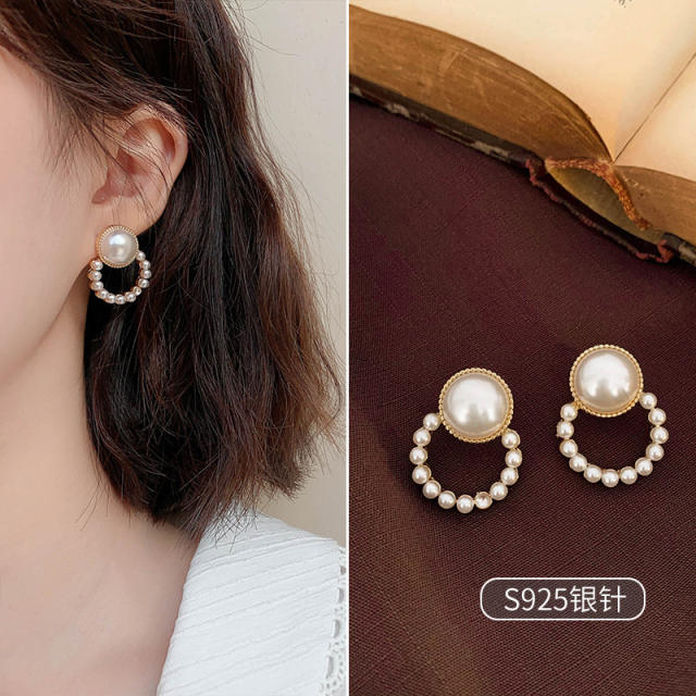 925 needle pearl ear studs