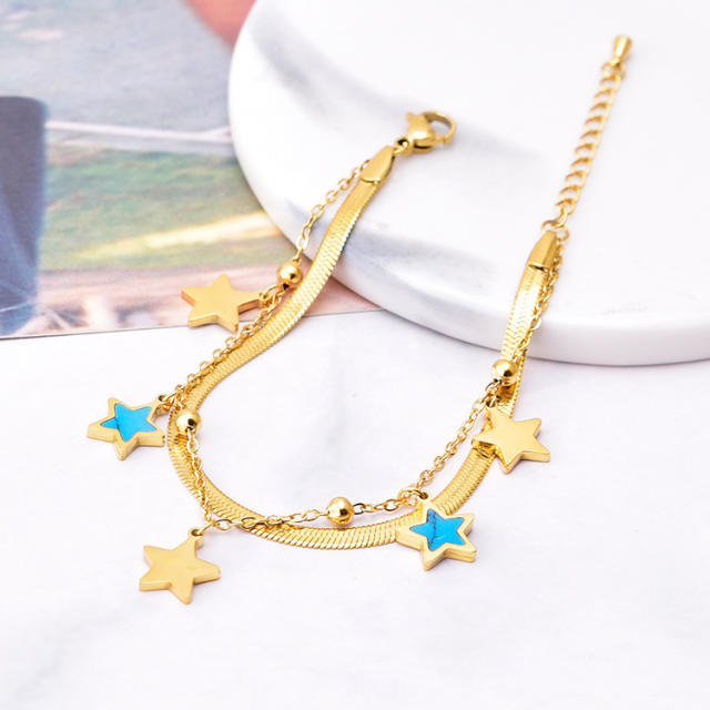 Korean fashion blue star charm stainless steel bracelet chain bracelet
