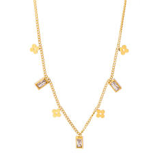 Korean fashion simple design cubic zircon charm stainless steel necklace