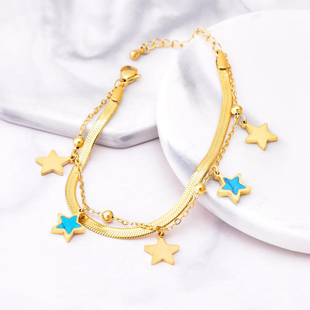 Korean fashion blue star charm stainless steel bracelet chain bracelet
