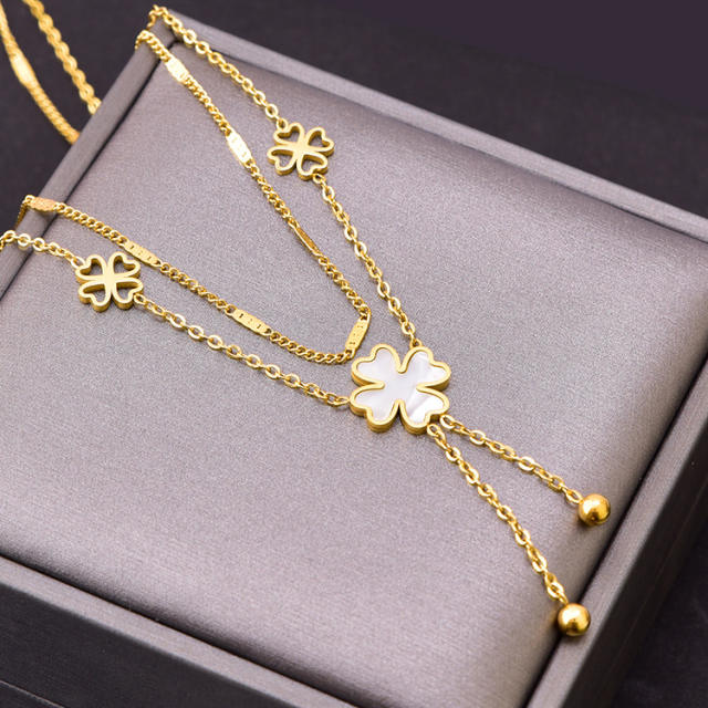 White flower stainless steel necklace layer necklace