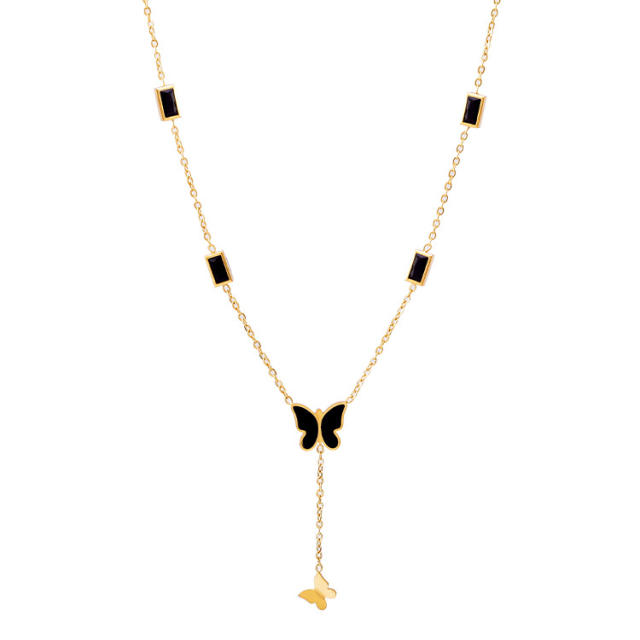 Classic black butterfly stainless steel necklace lariet necklace