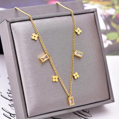 Korean fashion simple design cubic zircon charm stainless steel necklace