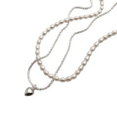 Natural water pearl bead two layer necklace