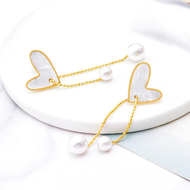 Korean fashion white shell heart stainless steel necklace lariet necklace