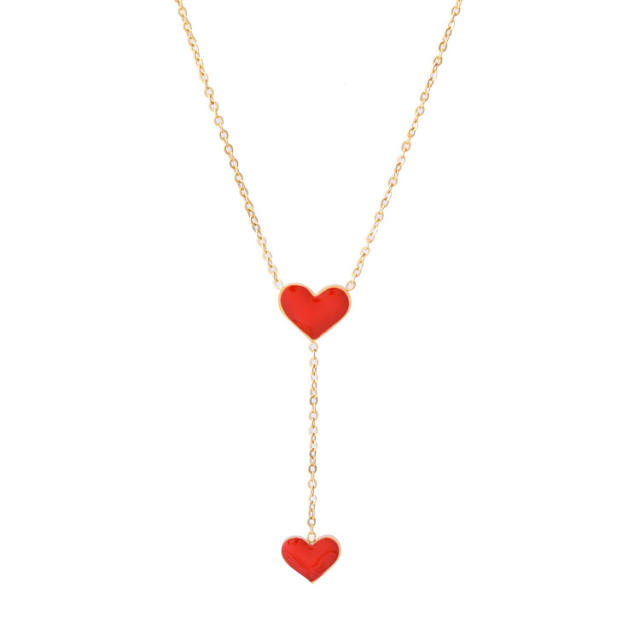 Red heart concise stainless steel necklace lariet necklace