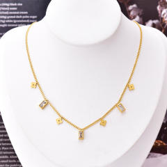 Korean fashion simple design cubic zircon charm stainless steel necklace