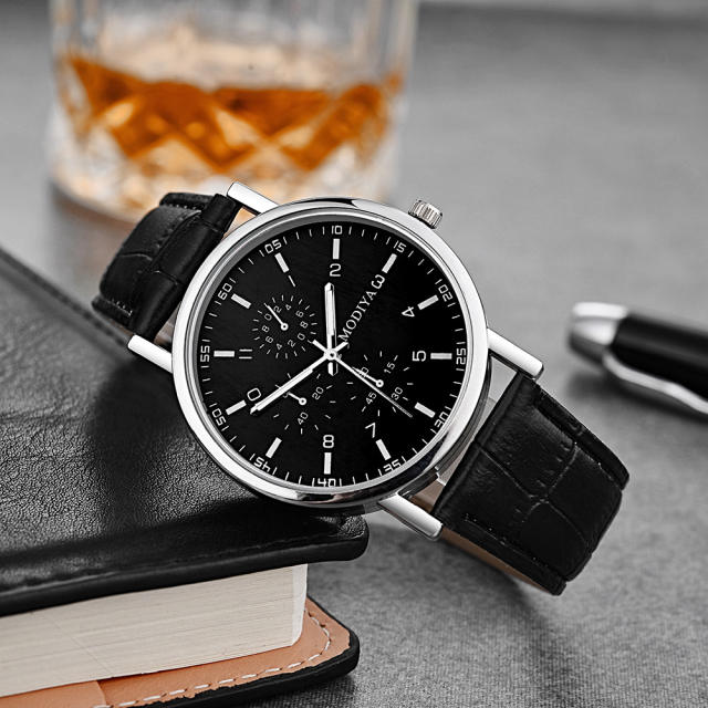 Concise quartz PU belt men watch