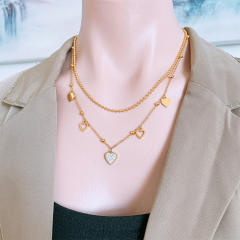 Korean fashion heart charm stainless steel necklace layer necklace