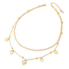 Korean fashion heart charm stainless steel necklace layer necklace