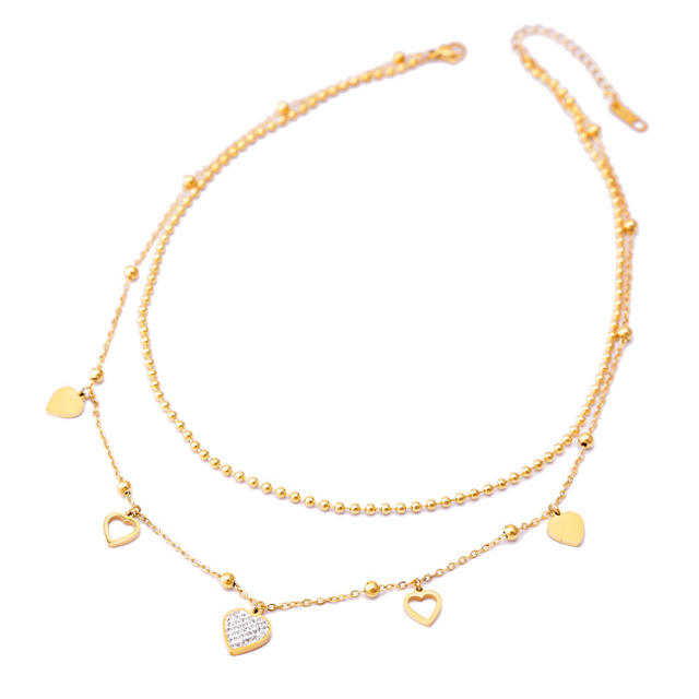 Korean fashion heart charm stainless steel necklace layer necklace