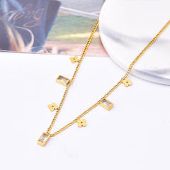Korean fashion simple design cubic zircon charm stainless steel necklace