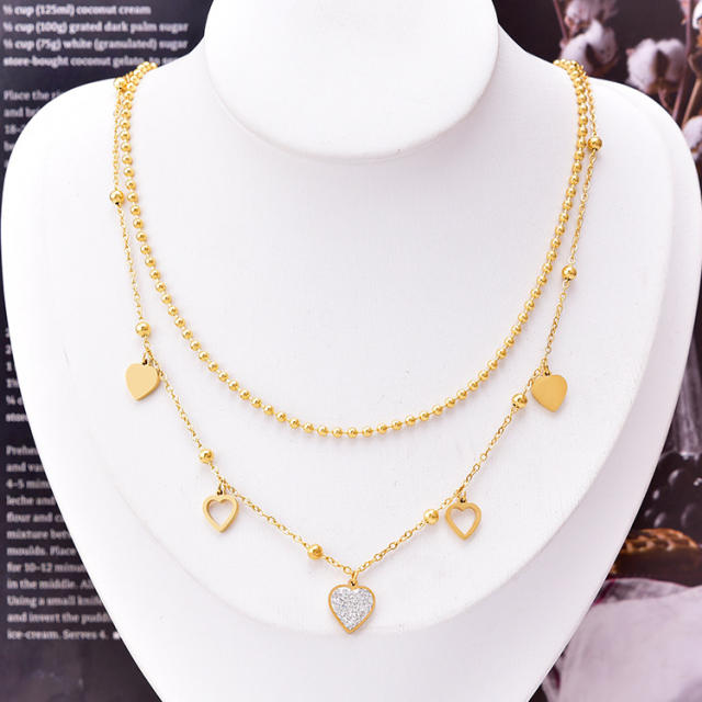 Korean fashion heart charm stainless steel necklace layer necklace