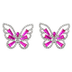 Color glass crystal statement butterfly earings