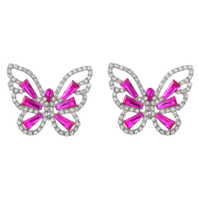 Color glass crystal statement butterfly earings