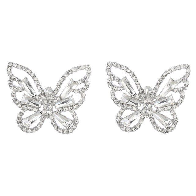 Color glass crystal statement butterfly earings