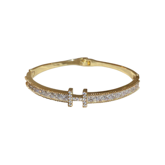 Classic diamond letter real gold plated bangle bracelet