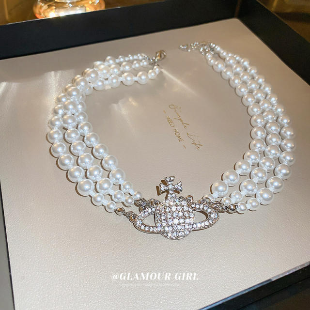 Korean fashion classic diamond pearl choker