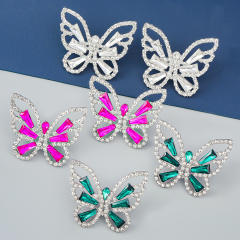 Color glass crystal statement butterfly earings