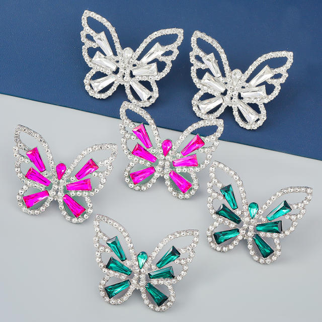 Color glass crystal statement butterfly earings