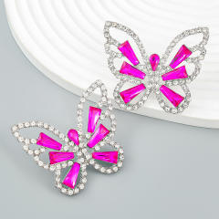 Color glass crystal statement butterfly earings