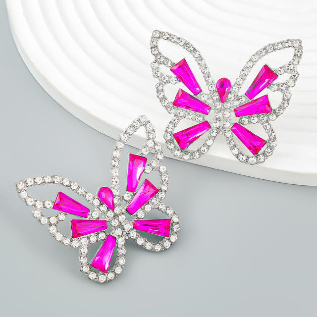 Color glass crystal statement butterfly earings