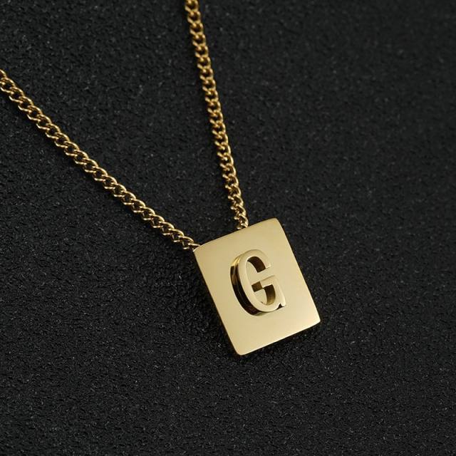 18K initial necklace square pendant stainless steel necklace