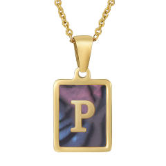 18K initial necklace square pendant stainless steel necklace