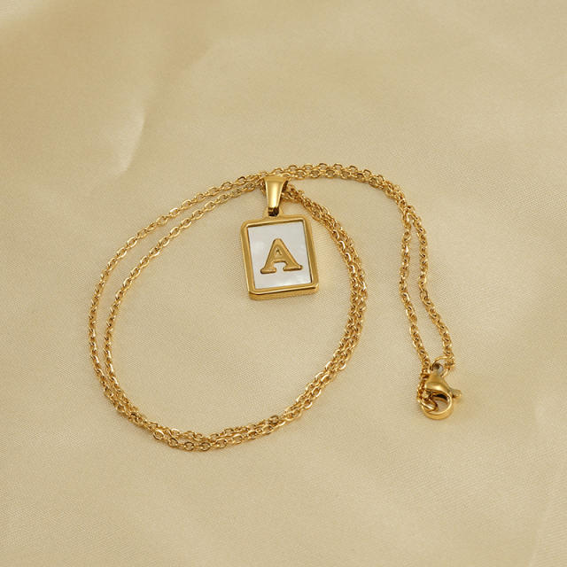 18K initial necklace square pendant stainless steel necklace