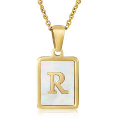 18K initial necklace square pendant stainless steel necklace