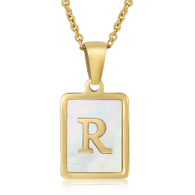 18K initial necklace square pendant stainless steel necklace