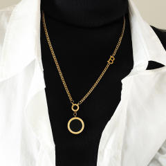 Popular black white two side round pendant stainless steel necklace long necklace