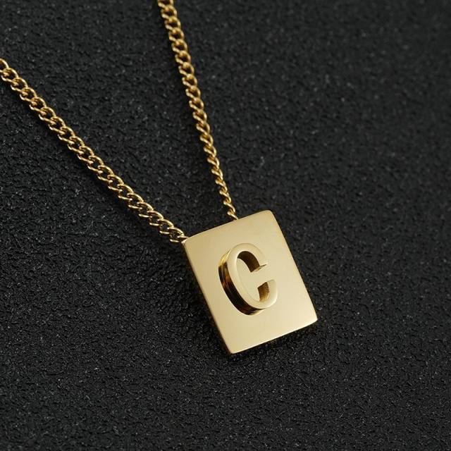 18K initial necklace square pendant stainless steel necklace