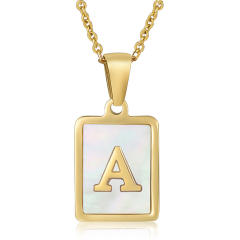 18K initial necklace square pendant stainless steel necklace