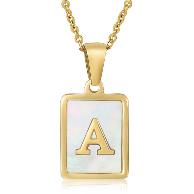 18K initial necklace square pendant stainless steel necklace