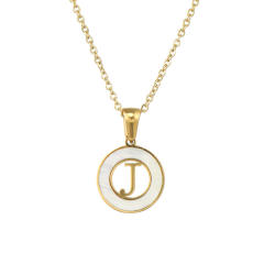 Classic hollow out initial necklace round pendant stainless steel necklace