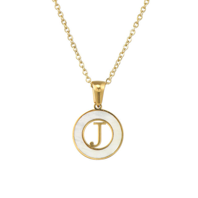 Classic hollow out initial necklace round pendant stainless steel necklace