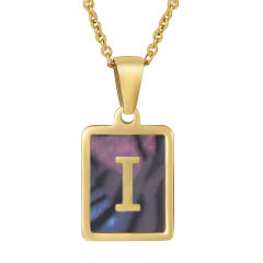18K initial necklace square pendant stainless steel necklace