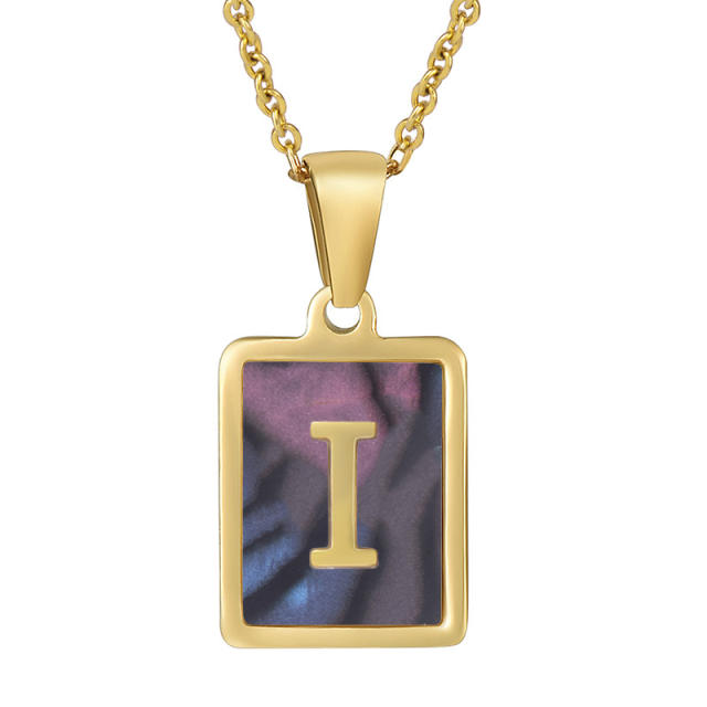 18K initial necklace square pendant stainless steel necklace