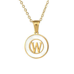 Classic hollow out initial necklace round pendant stainless steel necklace