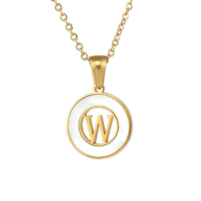 Classic hollow out initial necklace round pendant stainless steel necklace