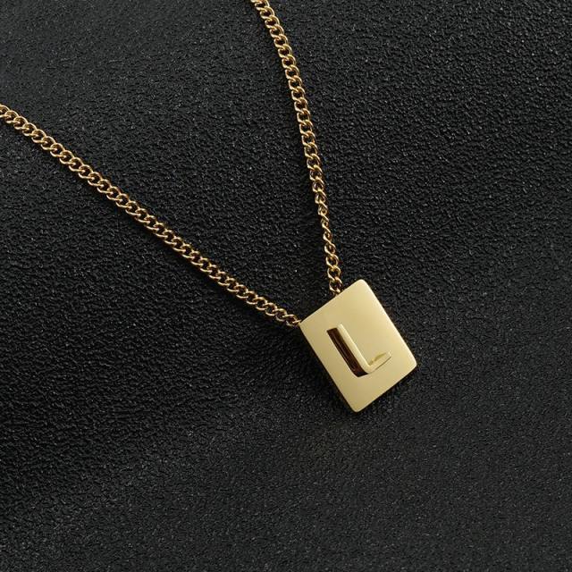18K initial necklace square pendant stainless steel necklace