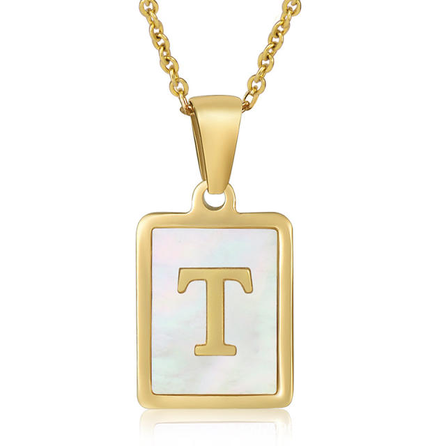 18K initial necklace square pendant stainless steel necklace