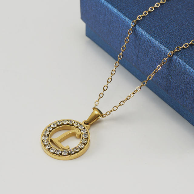 Diamond circle initial necklace stainless steel necklace