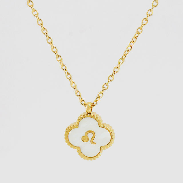 18K double side clover pendant zodiac necklace stainless steel necklace